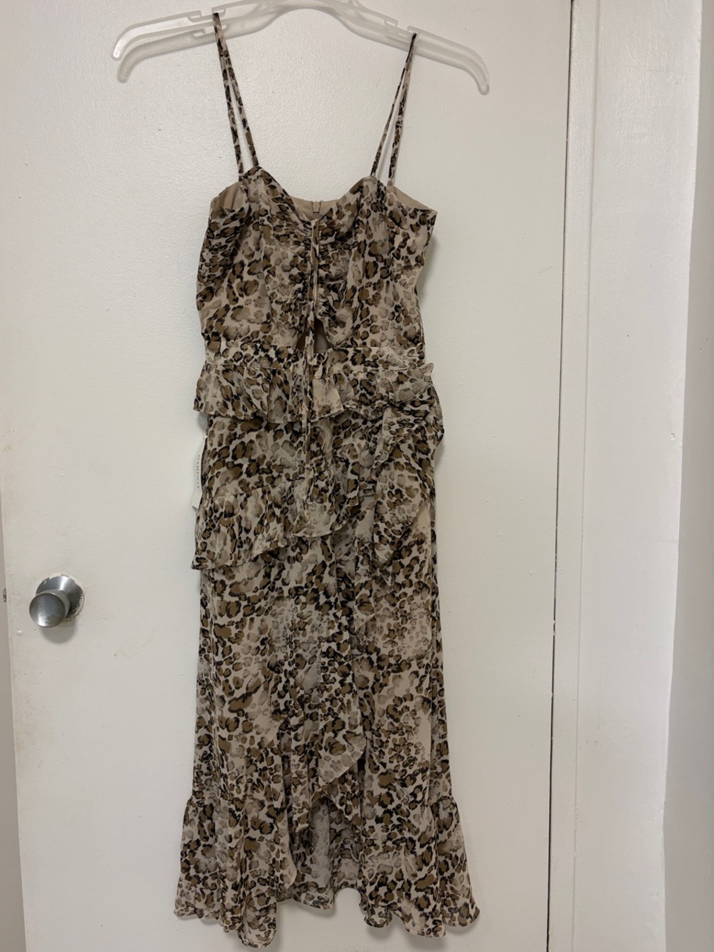 Bardot Ruffled Floral Midi Dress in Beige